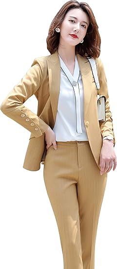 Amazon ファッション レディース スーツ ビジネススーツ ストライプデザイン 2点セット セットアップ パンツスーツ キャリア フォーマル スーツ 通勤 就活 事務服 オフィス 卒業式 リクルート デイリードレス Ladies Suit パンツスーツ 通販