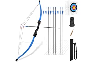 DAUPAN Bow and Arrow Set for Kids Youth Bow Set, 45" Archery Bow and Arrows for Teens Kids with 1 Bow 9 Arrows 4 Target Face 1 Arm Guard 1 Quiver 1 Sight Pin, Long Bow Archery Set - Gift for Beginner Archers