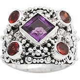 NOVICA Artisan Handmade Amethyst Garnet Cocktail Ring Large Silver with Sterling Purple Red Indonesia Birthstone Balinese Traditional 'Royal Balinese'