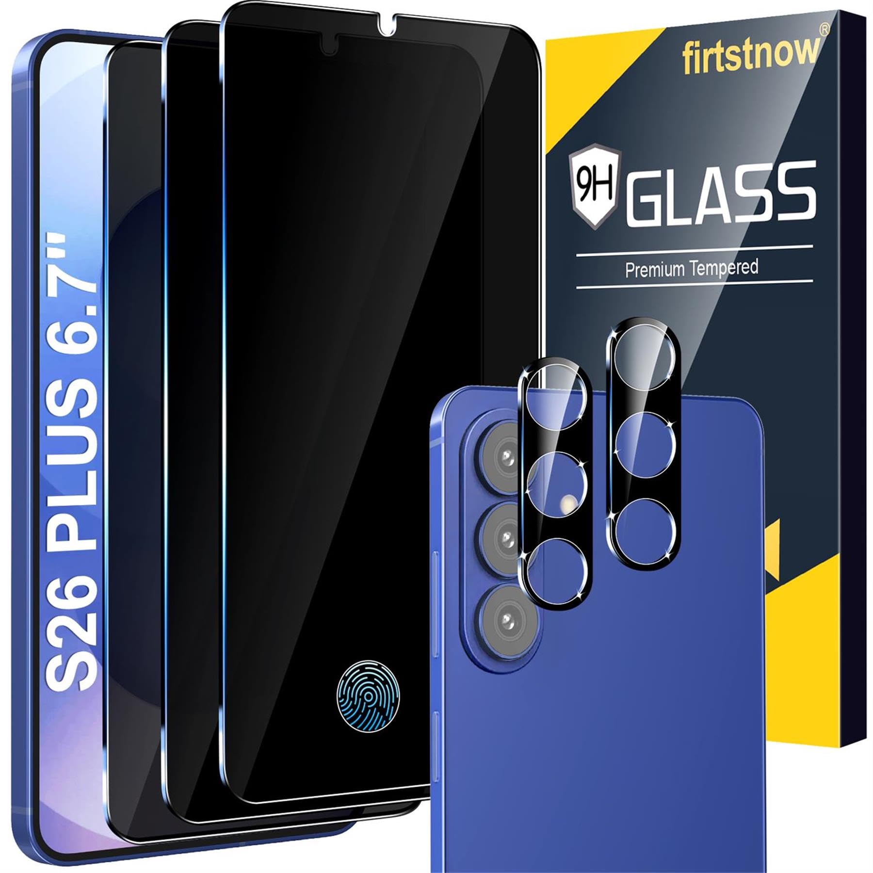 Photo 1 of firtstnow 3 Pack Privacy Screen Protector for Samsung Galaxy S26 Plus Tempered Glass + 2 Pack Camera Lens Protector, True 25°Anti Spy, 9H+ Hardness, Fingerprint Unlock, Case Friendly Bubble-Free 6.7Inch
