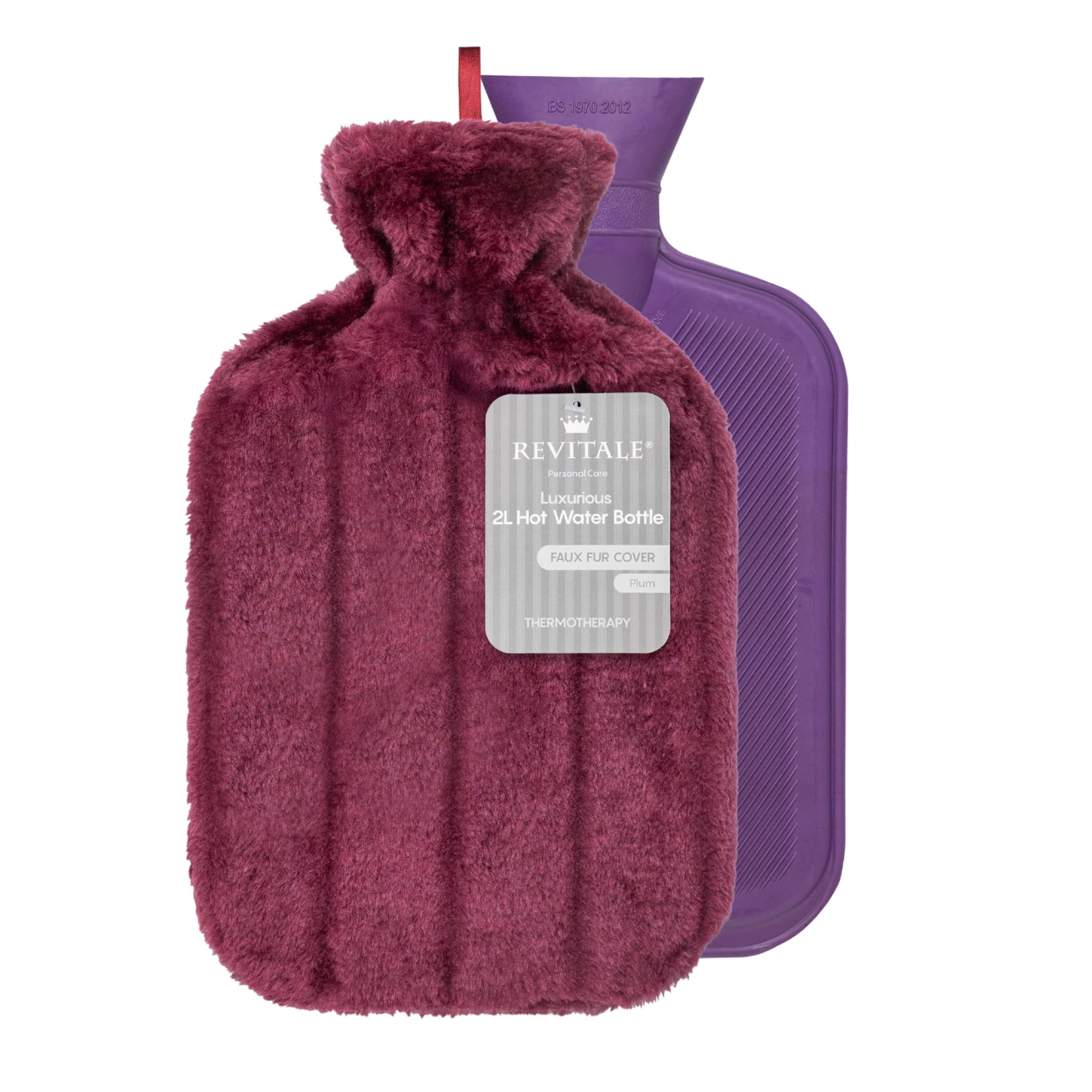 Revitale Luxury Cosy Hot Water Bottle 2 Litre, Soft Cover, Single Ribbed Natural Rubber 2025, British Standard BS1970:2012, Durable & Leak-Resistant (Plum)