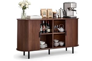 VEVOR Coffee Bar Cabinet, Mid Century Fluted Coffee Bar Table, Buffet Stand Cabinet with 2 Sliding Doors, Sideboard Buffet St