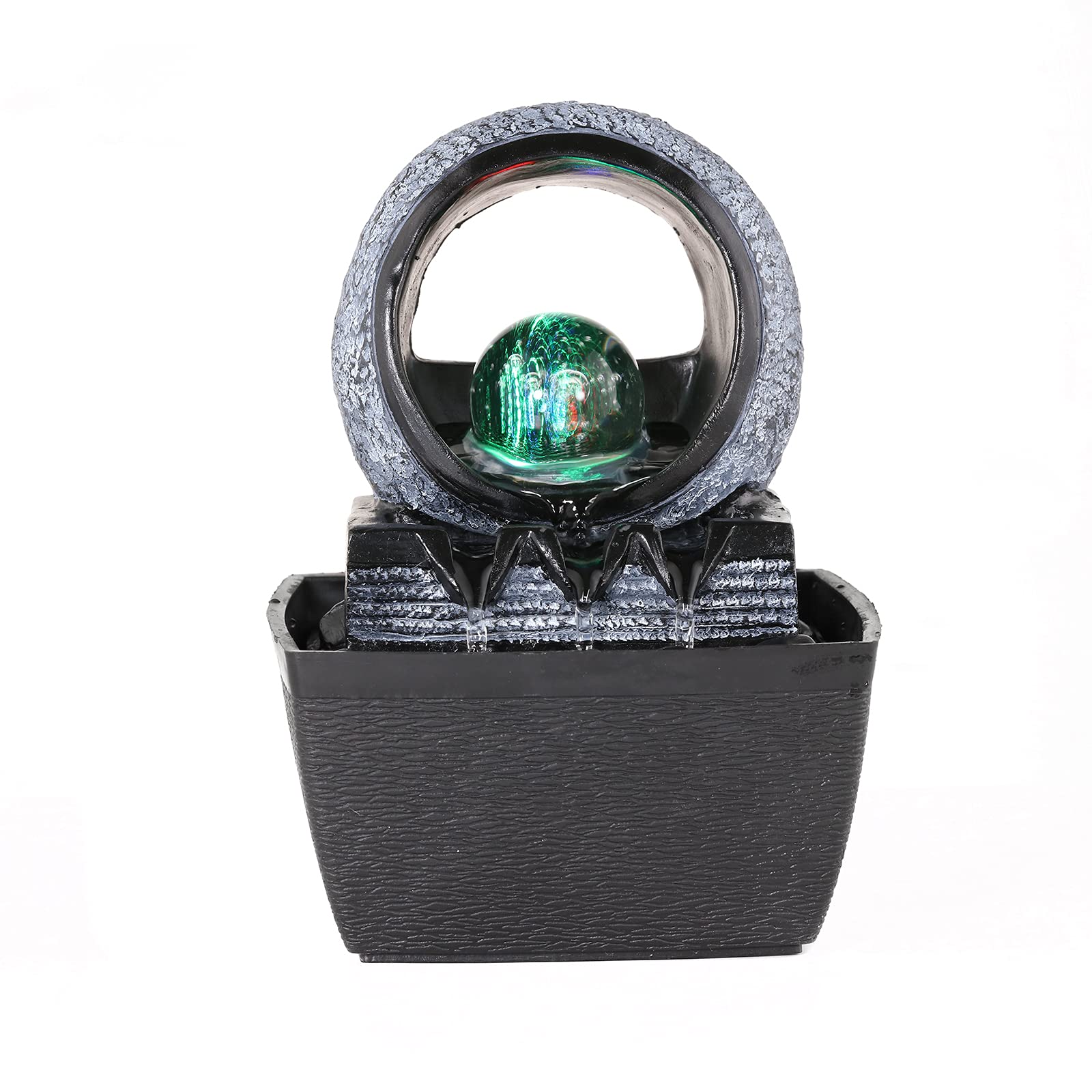 Dyna-Living Indoor Water Fountain with Rolling Ball LED Light Feng Shui Tabletop Fountain Sound Relaxation Fountain Home Office Decoration,3 Pin UK Plug Included Style 1