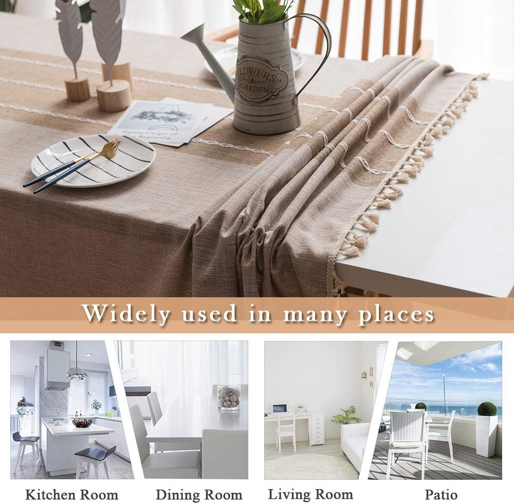 ColorBird Stitching Tassel Tablecloth Heavy Weight Cotton Linen Fabric Dust-Proof Table Cover for Kitchen Dinning Tabletop Decoration (Rectangle/Oblong, 55 x 70 Inch, Linen): Kitchen & Dining