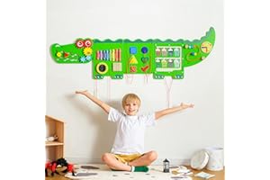 nigwet Crocodile Sensory Toys Activity Wall Panels, Educational Montessori Busy Board for Toddlers, Activity Cube - Sensory Wall, Wooden Learning Toys, Interactive Toys-Green