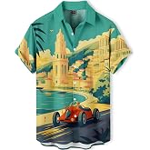 DADDYLOCO Men's Hawaiian Shirt, Fun Printed Design, Short Sleeve Button Up, Summer Holiday Resort Wear