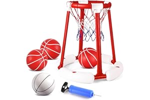 SUPER JOY Pool Basketball Hoop for Swimming Pool, Floating Basketball Pool Game with 4 Balls and Pump,Inflatable Water Basket