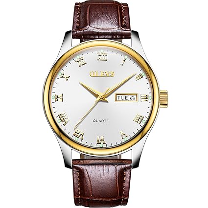 OLEVS Fashion Mens Quartz Retro Texture Cowhide Leather Wrist Watches with Roma Number Luminous Dial