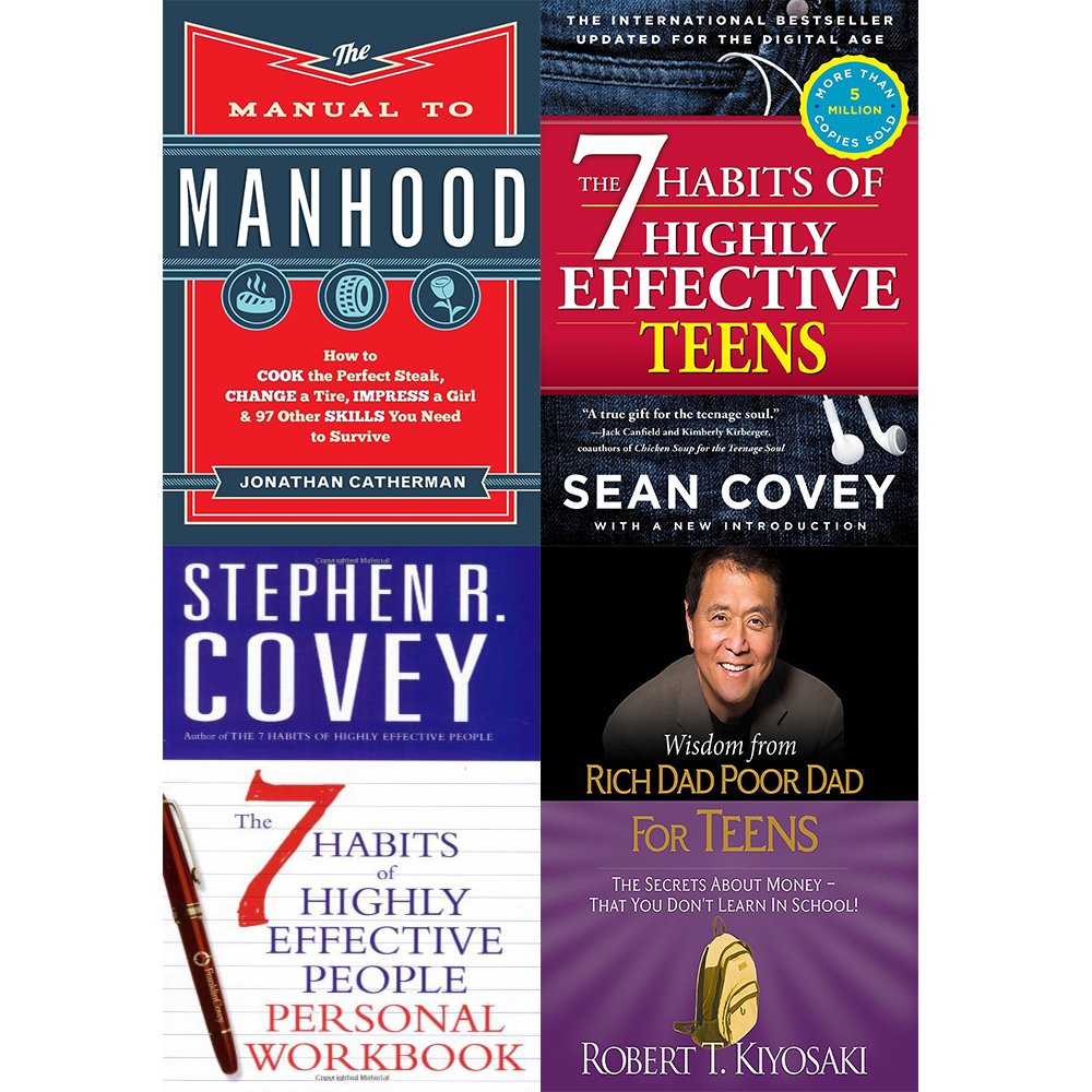 Manual to manhood, 7 habits of highly effective teens, people personal  workbook and wisdom from rich dad poor dad [hardcover] 4 books collection  set: ...