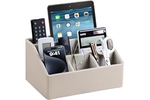 MEIBOOCH PU Leather Desk Organizer, Luxury Remote Control Holder for Home, Office Desk Accessories Table Caddy Bedside Nights