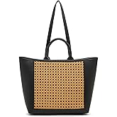Anne Klein Womens Caning Medium Tote with Detachable Strap, Natural/Black