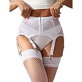 ohyeah High-Waisted Garter Belt Plus Size- Lace Mesh Suspenders Belt with 6 Metal Clip for Thigh Highs Garter Stockings