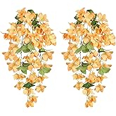 IPOPU Artificial Bougainvillea Hanging Flowers 2PCS UV Resistant Fake Silk Bougainvillea Plant Vine Faux Hanging Flowers for Garden Yard Porch Patio Wedding Wall Home Outdoor Decor (Orange)