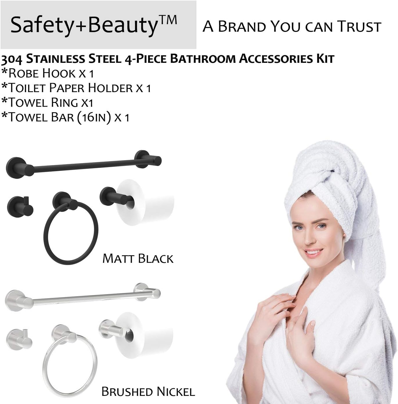 SAFETY+BEAUTY Bathroom Towel Robe Hook, Stainless Steel Rust Proof, 2 Pack, Brushed Nickel: Home & Kitchen