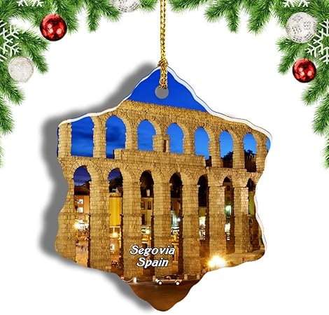 Amazon Weekinoスペインセゴビア水道橋クリスマスオーナメントクリスマスツリーペンダントデコレーション旅行お土産コレクション陶器両面デザイン3インチ ボール おもちゃ