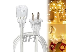 ALPHATOOL Clear Extension Cord - 6 FT Male to Female Invisible Indoor 2 Prong Power Cable, Thin for Christmas Tree Lighting, UL-Certified, 2 x 18 AWG 250V 6A