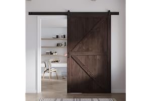FREDBECK 54in x 84in Brown Barn Door with 9ft (108inch) Barn Door Hardware Track Kit Included, Double Surfaces,Simple Assembly is Required,K-Frame,Coffee
