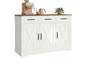 HOMCOM Sideboard Buffet Cabinet, 43" Farmhouse Kitchen Storage Cabinet with 3 Barn Doors, 2 Drawers, 2 Adjustable Shelves, Co