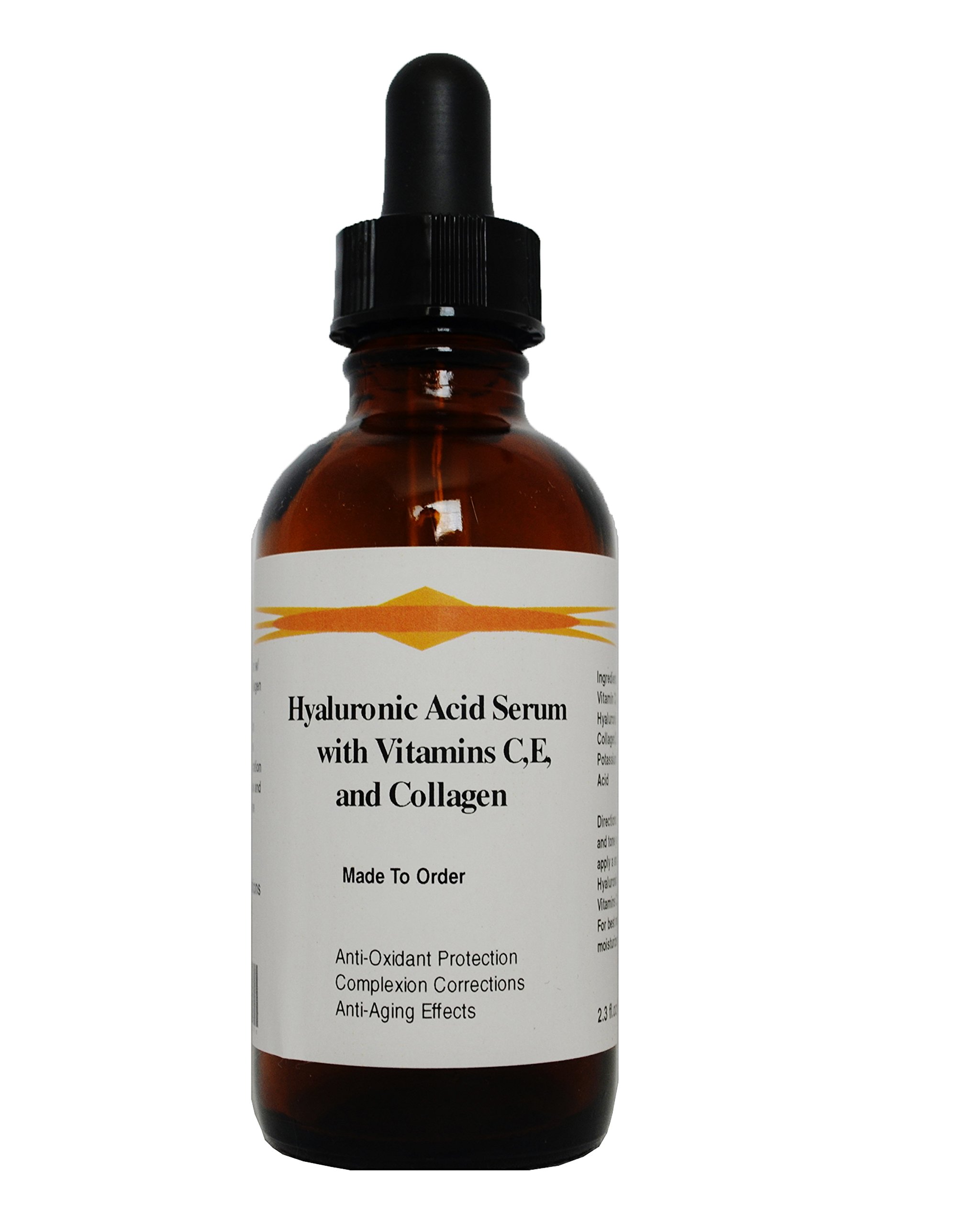 100% Pure Hyaluronic Acid Serum with Vitamin C, Vitamin E, Collagen, Antioxidant, Anti-Aging Serum 2.3oz (Dropper Dispenser)