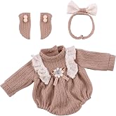 BABESIDE 3 Pcs Baby Doll Clothes Accessories Set for 12-16 Inch Babys Doll | Includes Knitted Romper, Bow Headband and Socks, Baby Dolls Clothes and Accessories, Pretend Play Gift for Girls