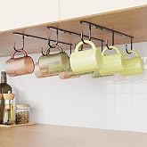 3 Pack Mug Hooks Under Cabinet with 9 Hooks for Displaying Mugs, Black | Coffee Mug Holder for Hanging Under Shelf, Cup Hanger, Coffee Cups and Kitchen Utensils