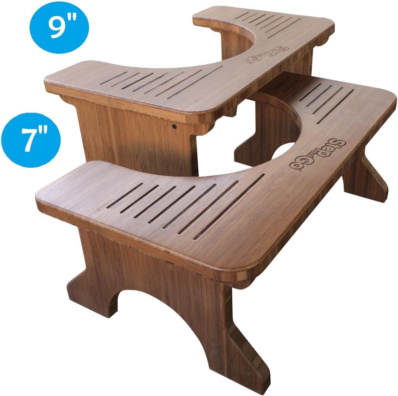 Step and Go Bamboo Squatting Toilet Stool for Potty Aid (7" and 9"): Health & Personal Care