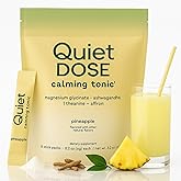 Quiet Dose Calming Tonic, Quiet Dose Drink with Magnesium Glycinate, Ashwagandha, L-Theanine, Affron for Relax & Focus, Non GMO, Vegan, On The Go, 15-Sticks Pack (Pineapple)