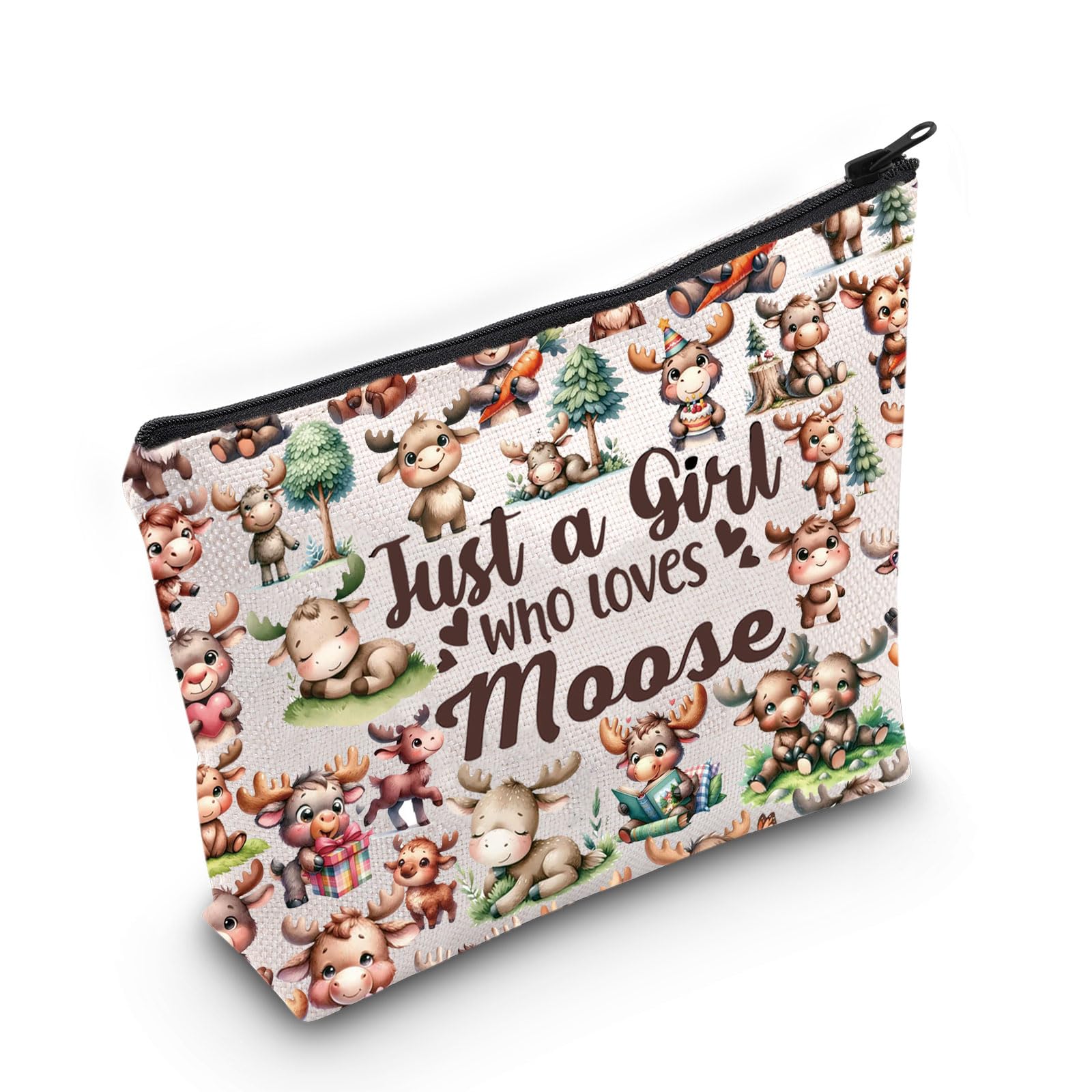 LEVLO Funny Moose Cosmetic Make up Bag Animal Lover Gift Just A Girl Who Loves Moose Makeup Zipper Pouch Bag Moose Lover Gift for Women Girls, Just Moose Bag