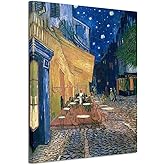 Wieco Art Cafe Terrace at Night Canvas Prints Wall Art by Van Gogh Classic Oil Paintings Reproduction Large Gallery Wrapped Cityscape Picture Giclee Artwork for Dining Room Home Office Decorations