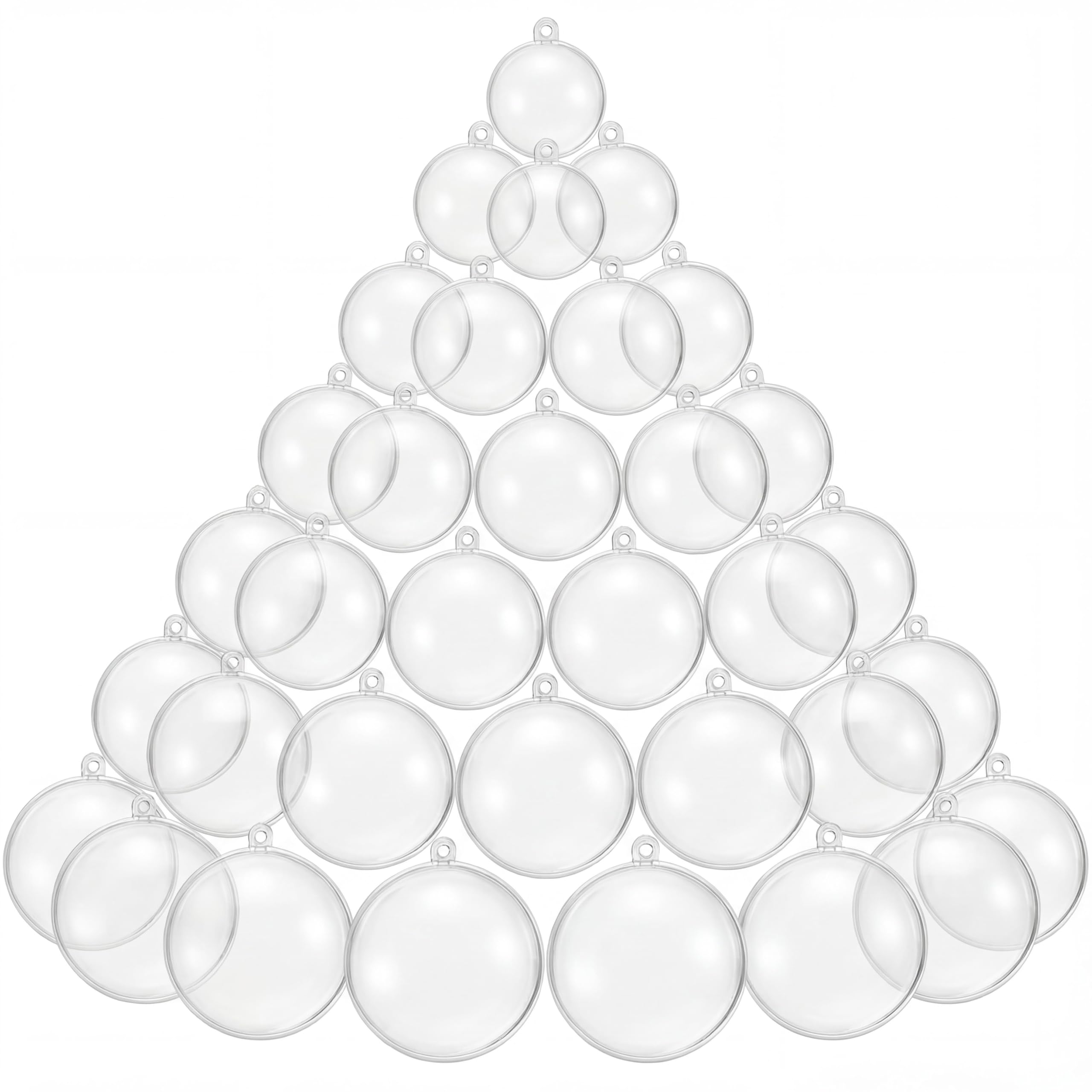 Kingrol 50 Pack Clear Plastic Fillable Ornaments Ball, 7/6/5/4/3cm Fillable Bauble Hanging Ball for Christmas, Wedding, Party, Home Decor, DIY Art and Craft Supplies