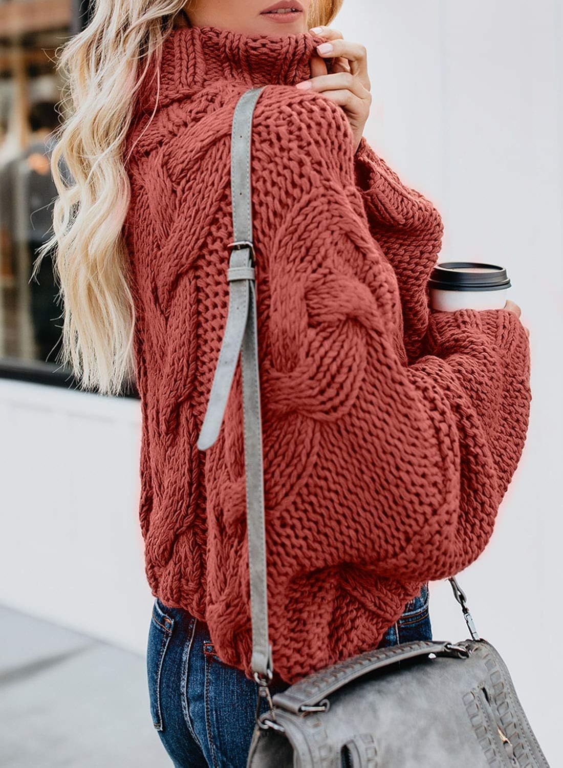 Dokotoo Women Solid Turtleneck Balloon Long Sleeve Sweaters Pullover Outerwear at  Women’s Clothing store