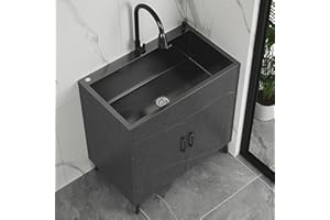 MNUPUOL Length 19.6-32.2In Freestanding Utility Sink 304 Stainless Steel Laundry Sink with Cabinet and Pull-Out Faucet,Laundr