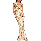 Women's 2026 Summer Satin Backless Elegant Dress for Wedding Guest Silk Sleeveless Cowl Neck Party Formal Maxi Dresses