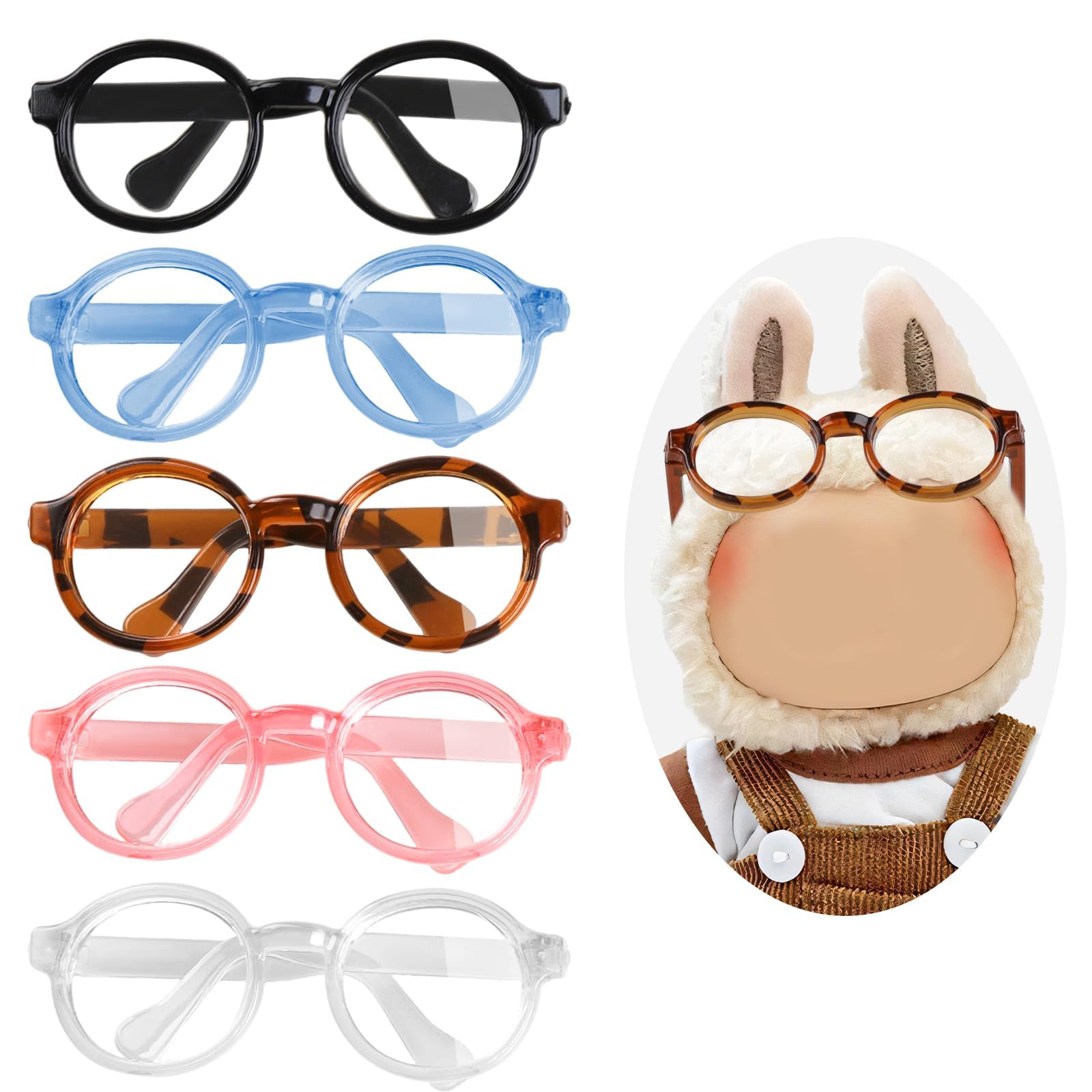 LLMSIX 5pcs Glasses for Labubu Dolls, 6.5CM Plastic Mini Doll Glasses Costume Accessories Clear Lenses for Crafts Dolls Clothing