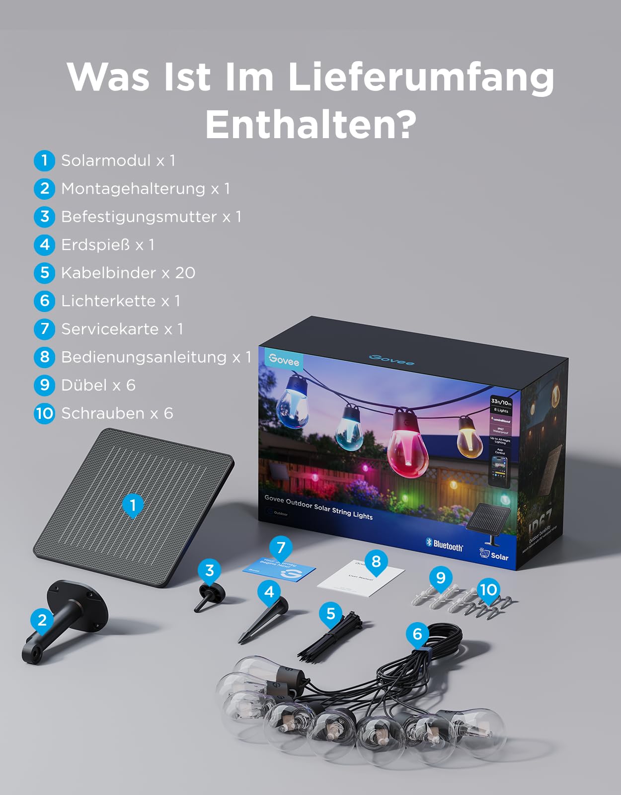 Govee Solar Lichterkette Outdoor 10m, RGBICW mit 16 Millionen Farben 9