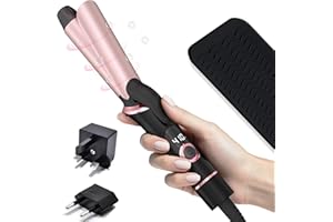 NFIE Mini Curling Iron for Travel, Dual Voltage Curling Wand with European, UK Plug Adapter, Small Wave Hair Curler for Short, Long Hair, Tiny Long Barrel Hot Tool Temp Control up to 410℉, 1 Inch