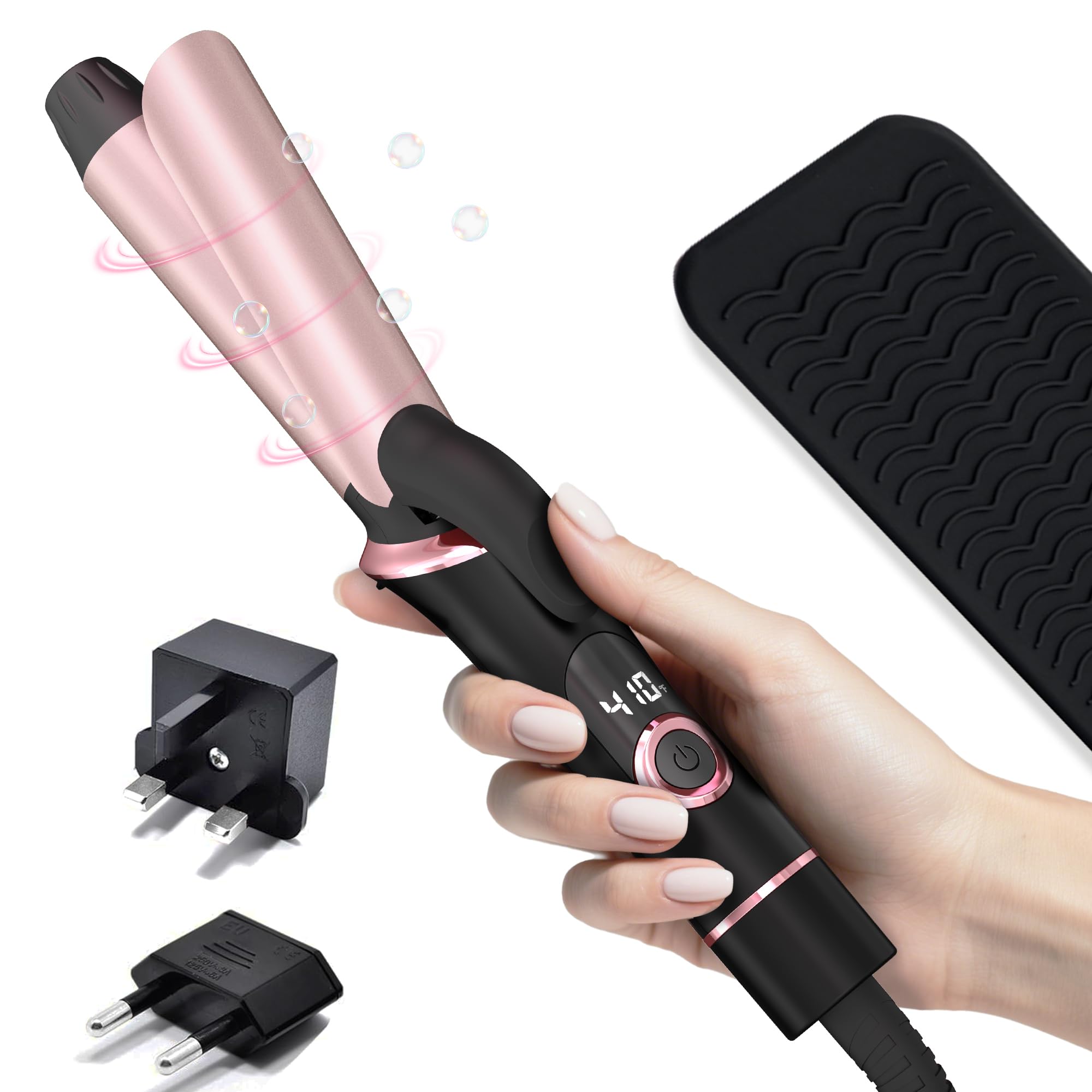 Photo 1 of Mini Curling Iron for Travel, Dual Voltage Curling Wand with European, UK Plug Adapter, Small Wave Hair Curler for Short, Long Hair, Tiny Long Barrel Hot Tool Temp Control up to 410?, 1 Inch