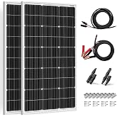 DOKIO 200W (2&times;100W) 18V Monocrystalline Solar Panel for 12V System | Aluminum Frame with MC4, Mounting Brackets and Alligator Clips for Yard, Garden, Shed and Off-Grid Power