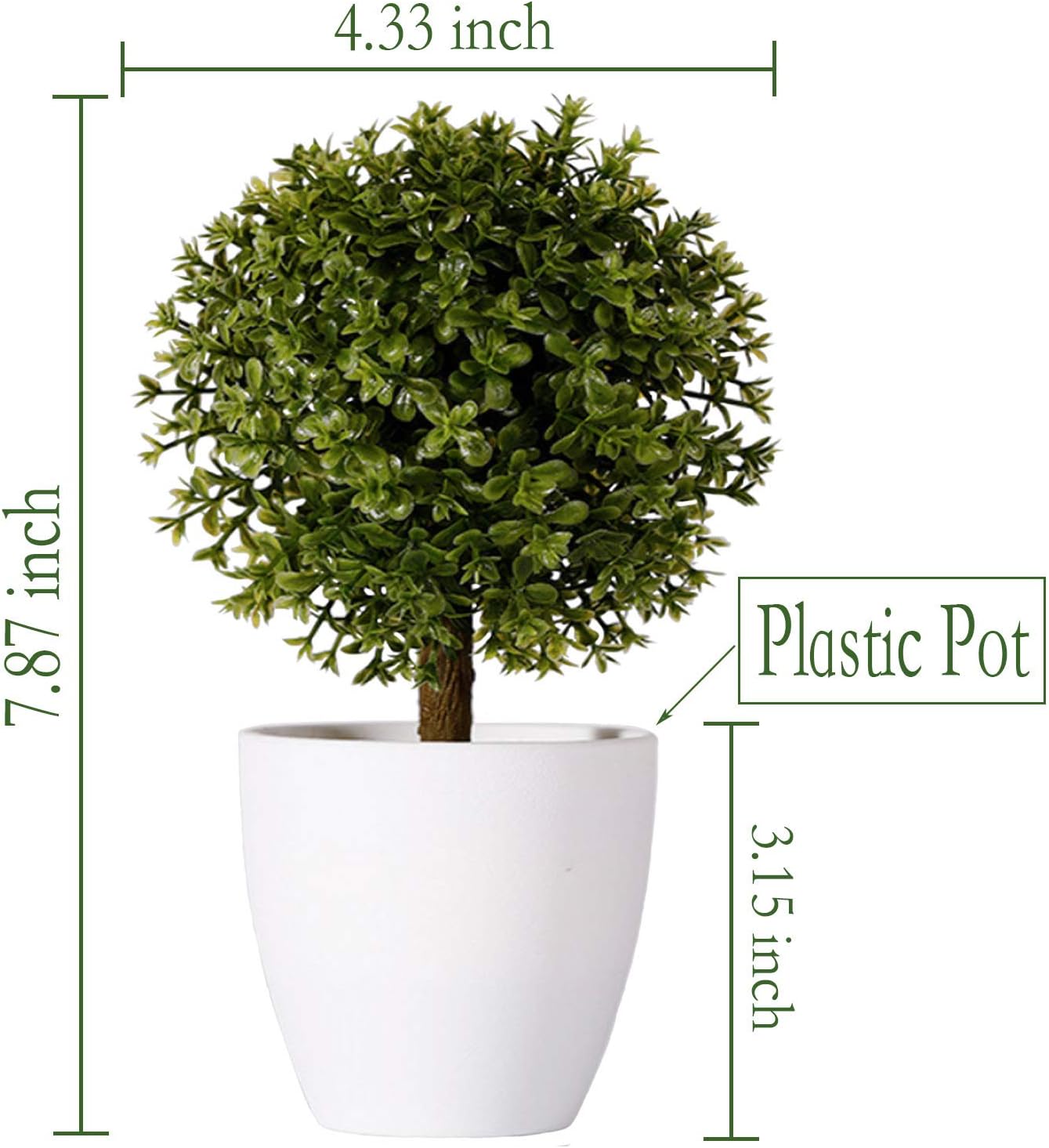 FagusHome 8" Artificial Plants Potted Artificial Boxwood Topiary Tree Artificial Ball Shaped Tree Fake Fresh Green Grass Flower in White Plastic Pot for Home Décor – Set of 5 (B) -