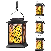 Solar Lanterns Outdoor Waterproof, Flickering Flame Hanging Solar Lights | Ultra-Real Flame, 2 Light Modes, Auto Dusk-to-Dawn, Bright LED, 12H+ Runtime, IP65 Waterproof, for Garden Patio Yard Decor
