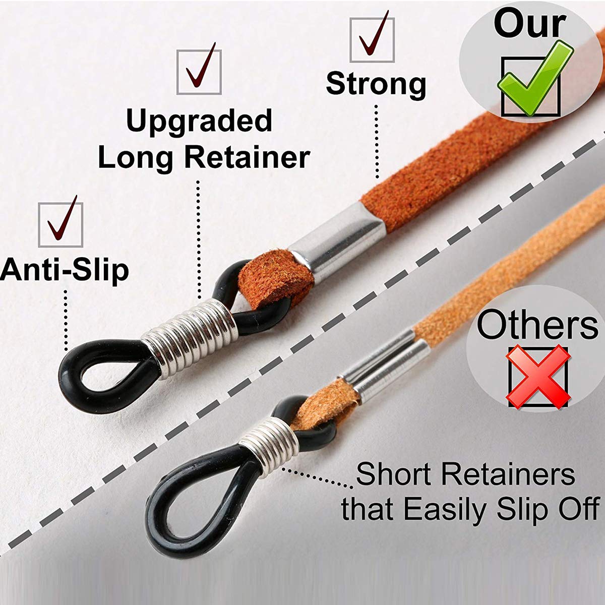 Eyewear Retainer，Premium ECO Leather Eyeglasses String Holder Chain