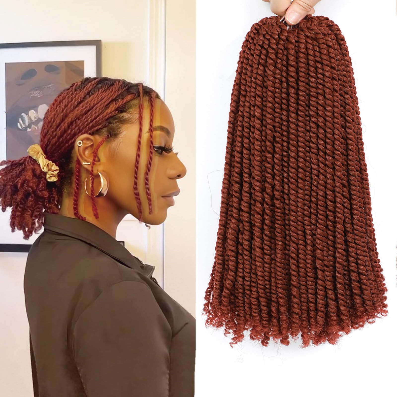FLWAI Micro Twist Crochet Hair - 10 Inch, 3 Packs, Copper Red Mini Havana Twist, Synthetic Crochet Hair Extensions (350#)
