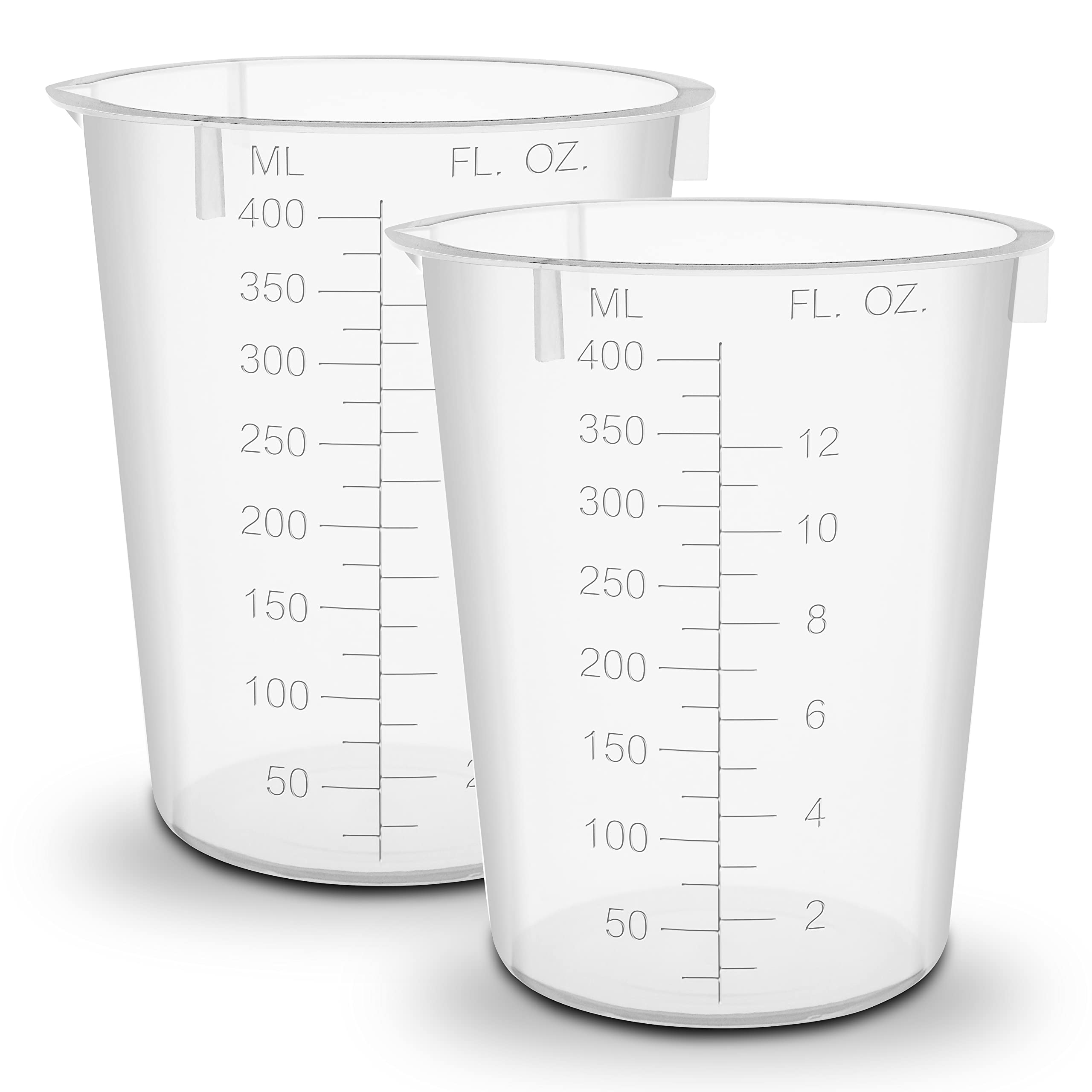 Twin Pack, RE-GEN 400ml Plastic Multi-Purpose Graduated Liquid Mixing Measuring Cups Pots – Ideal for Kitchen, Cooking, DIY, Laboratory, Arts & Crafts