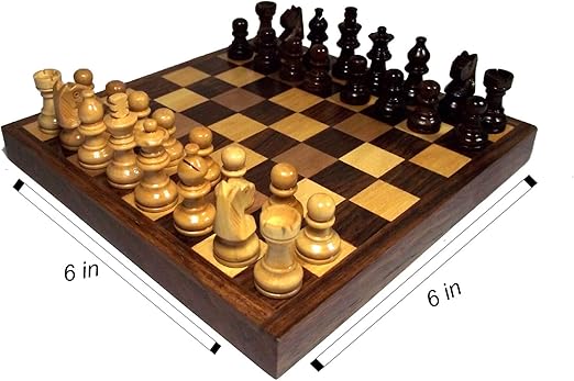 Craftuno Handmade Reversible Wooden Game : Chess & Board Solitaire (6 x 6 inches)