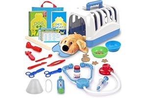 KAEGREEL Pet Care Playset with Carrier, 29Pcs Kids Pretend Play Doctor Kit Treating Feeding Toys for Girls Boys 3 4 5 6 7 Years Old ​Birthday