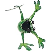Sunset Vista Designs Outdoor Yard Decor - Green Metal Frog Garden Sculpture, 15" Tall, Dancing Atom