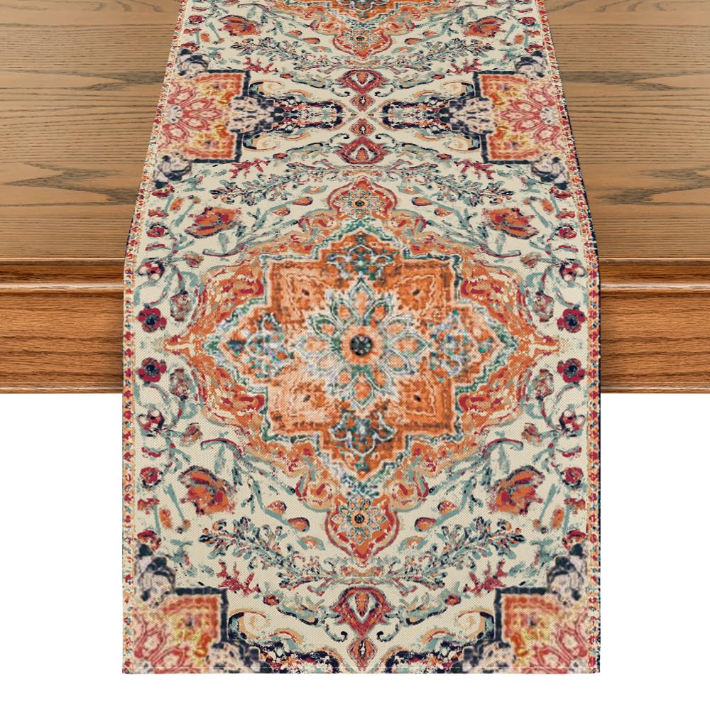 Photo 1 of Artoid Mode Boho Bohemia Style Orange Table Runner, Country Rustic Farmhouse Magical Fall Kitchen Dining Table Decoration for Home Party Decor 13x120 Inch