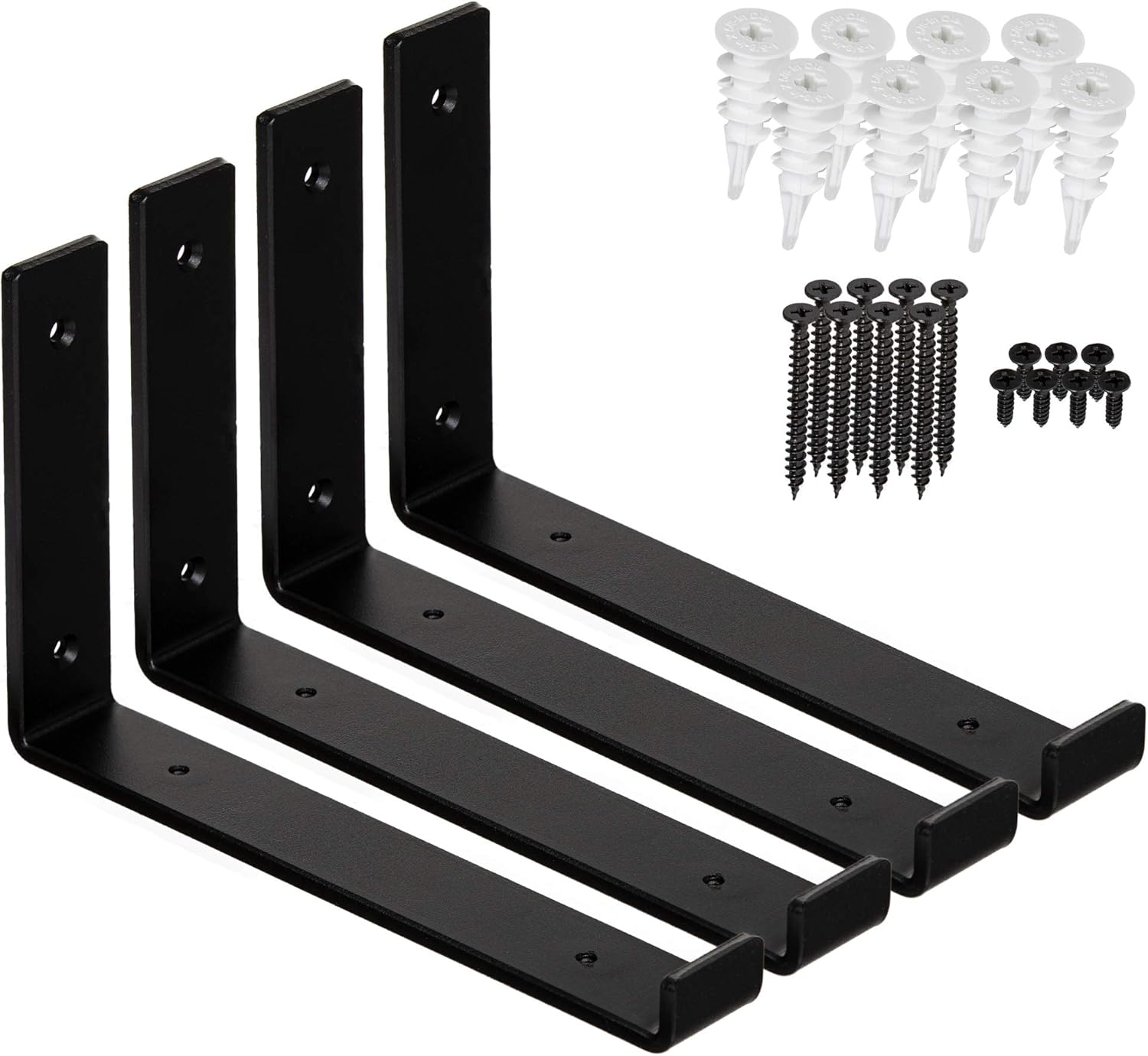 1/4" Thick Heavy-Duty Shelf Brackets - Rustic Modern Farmhouse Iron Metal Wall Floating Brace Support for DIY Open Shelving - Includes Hardware - Multiple Sizes Available 4-PK (9.25"): Home Improvement