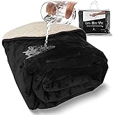 Sacred Weapon Waterproof Blanket for Bed – Mini Sherpa & Fleece Throw – Water Proof Blanket for Couch Cover & Mattress Protector Absorbent Washable Spill Proof – Travel Blankets (Black, 40"x 45")