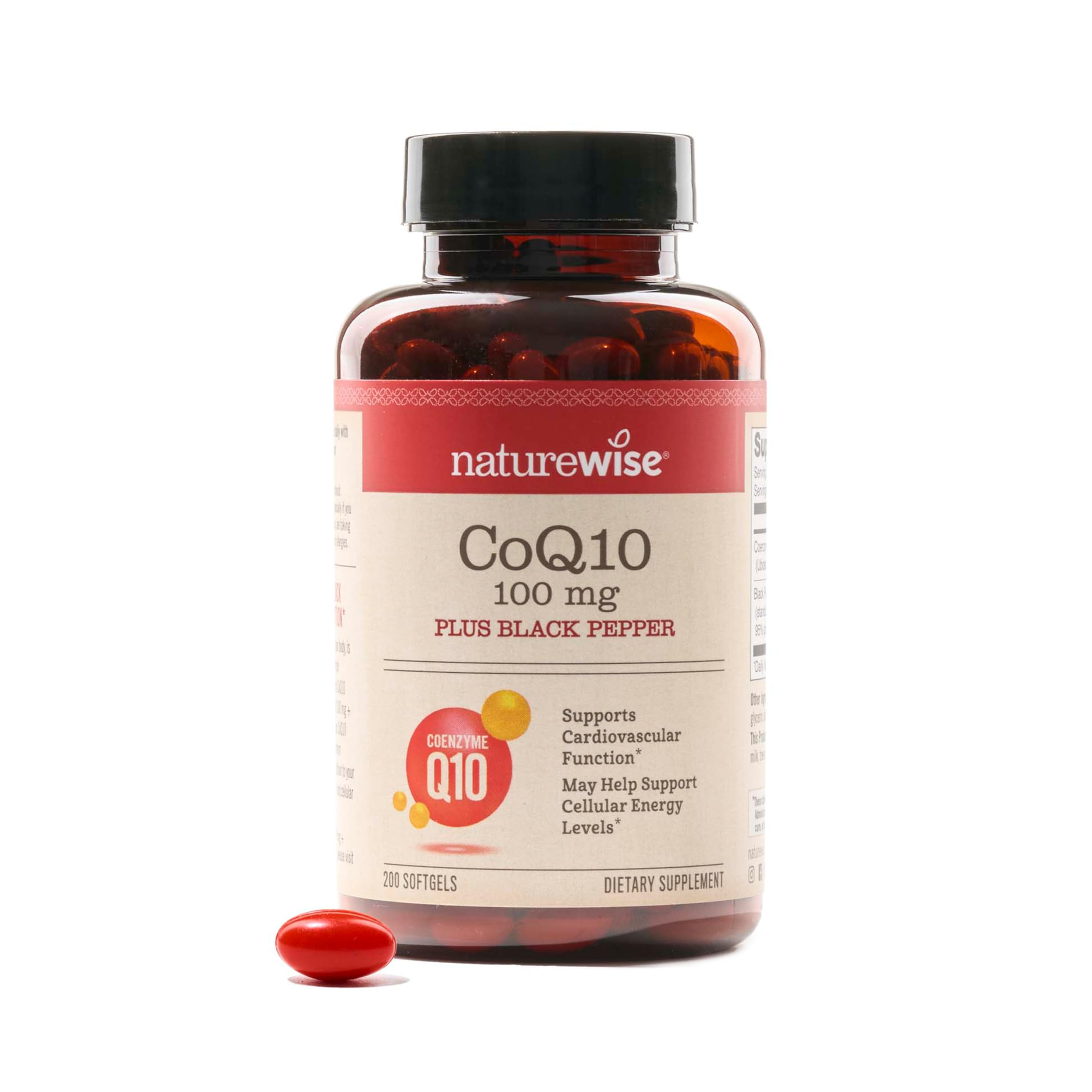 NatureWise CoQ10 100mg + Black Pepper Softgels - High Absorption Coenzyme Q10 + Black Pepper - Antioxidant for Heart Health + Cellular Energy - Vegan, Non-GMO, Gluten-Free - 200 Count[200-Day Supply] Image